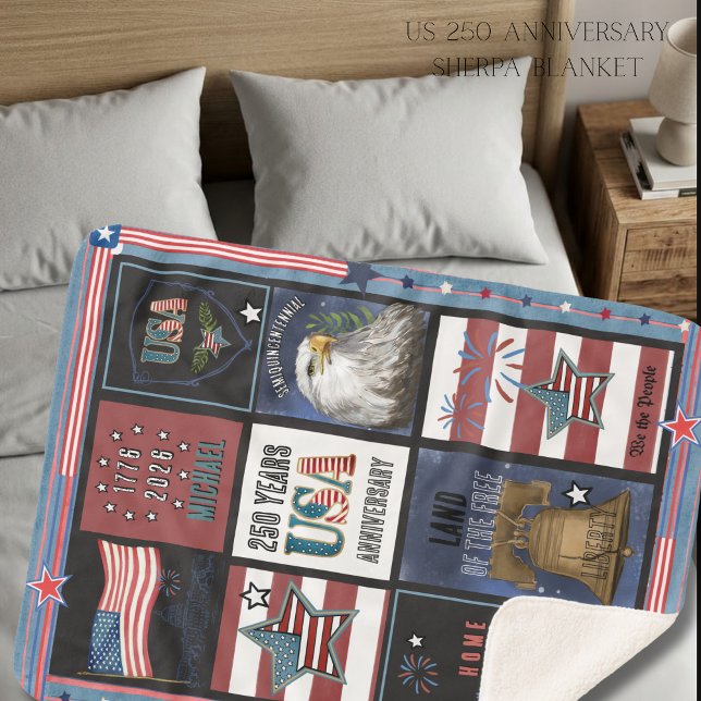 US 250 American Icons Premium Grid Sherpadecke (US 250 American Icons Premium Grid Sherpa Blanket)