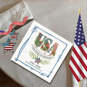 US 250 Jahre Freiheit Aquarell 4. Juli  Serviette