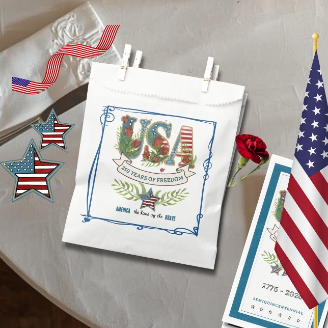 US 250 Years of Freedom Elegant Blue Border  Geschenktütchen (US 250 Years of Freedom Elegant Blue Border Favor Bag)