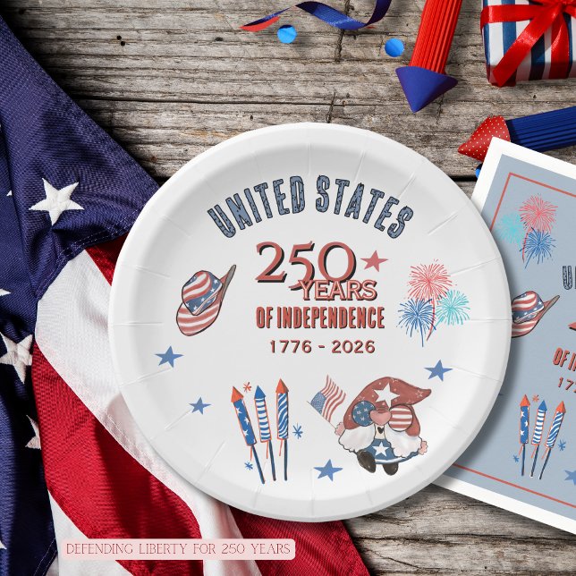 US 250th Anniversary Patriotic Gnome Paper Plates Pappteller (USA 250th Anniversary Patriotic Gnome Paper Plates)