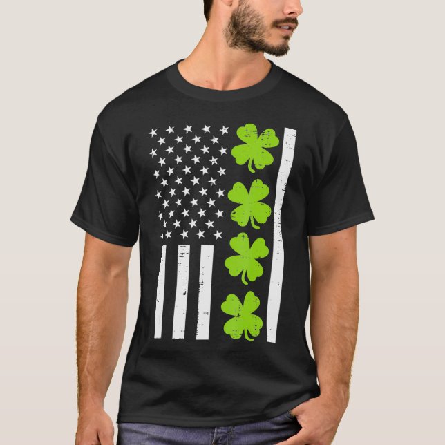 US America Flag Kleeblatt Clover St Patricks Day T-Shirt (Vorderseite)