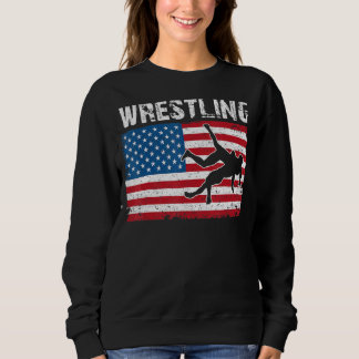 US America Flag Patriotic Wrestler Wrestli Sweatshirt