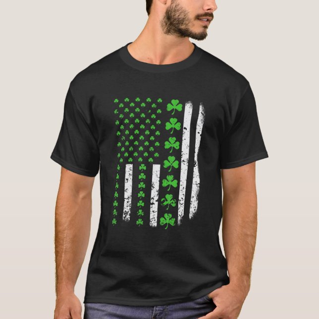 US America Flag Shamrock Clover St Patricks Day Pa T-Shirt (Vorderseite)