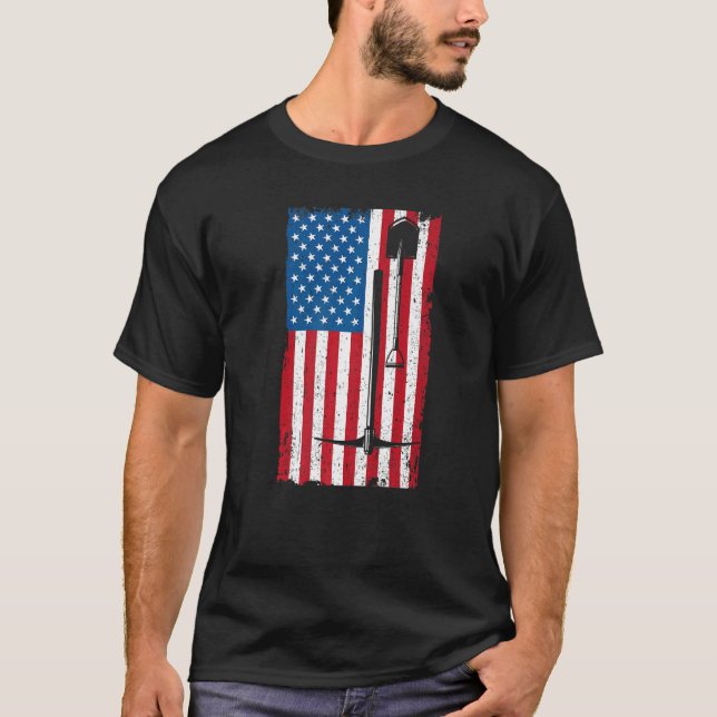 US America Flag Untergrund Miner Mining Ax T-Shirt (Vorderseite)