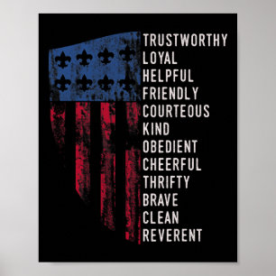 US America Flag Vintages Pfadfindergesetz Poster
