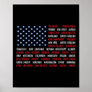 US American Flag Alle 50 Staat-Namen Poster