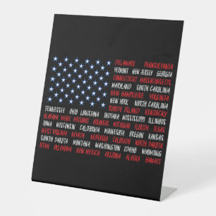 US American Flag Alle 50 Staat-Namen Sockelschild