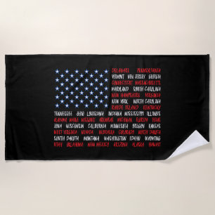 US American Flag Alle 50 Staat-Namen Strandtuch