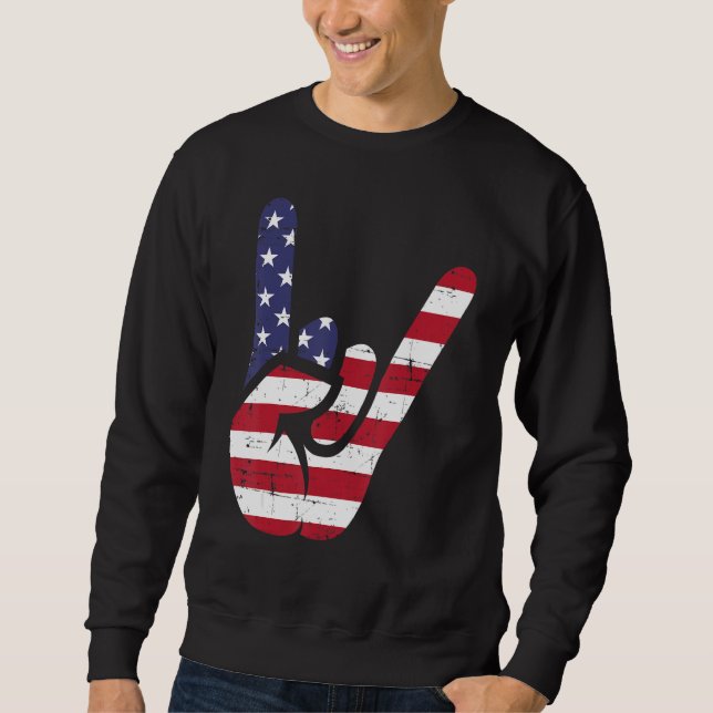 US American Flag and Patriotic Rock Sign of Hand Sweatshirt (Vorderseite)