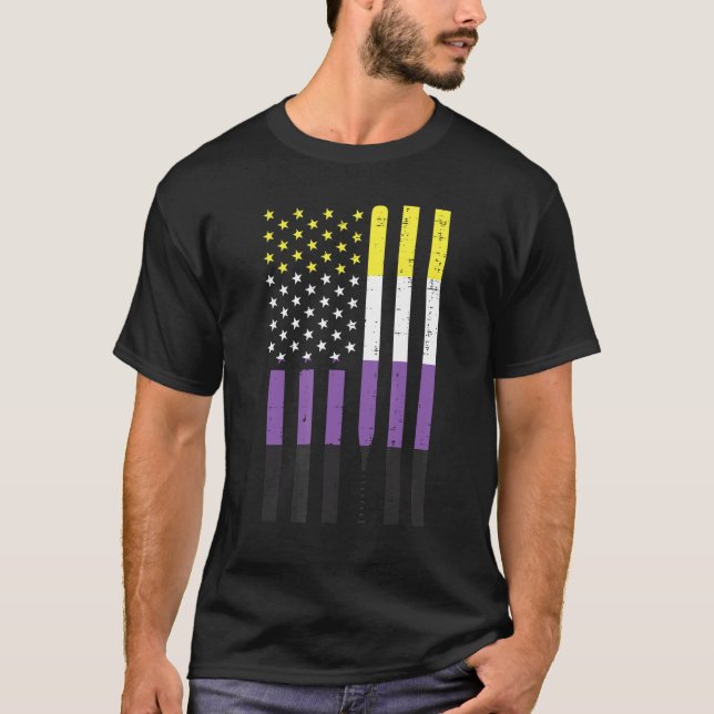 US American Flag Baseball Bat Nonbinary Enby Nb Pr T-Shirt (Vorderseite)