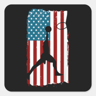 US American Flag Basketball Patriotic Athlete Prin Quadratischer Aufkleber