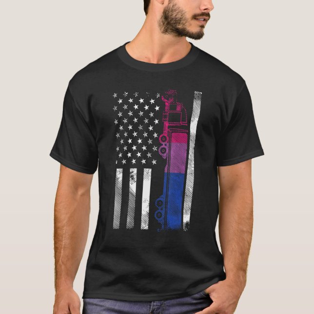 US American Flag Bisexual Truck Bi Pride Lgbtq Dri T-Shirt (Vorderseite)