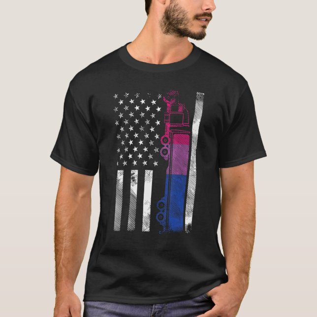 US American Flag Bisexual Truck Bi Pride Lgbtq Dri T-Shirt (Vorderseite)