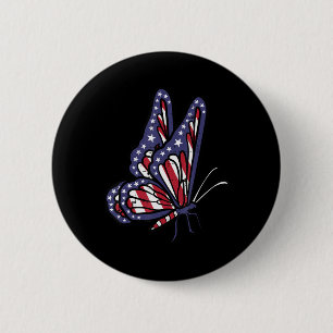 US American Flag Butterfly Memorial Day 4. Juli O Button