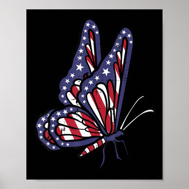 US American Flag Butterfly Memorial Day 4. Juli O Poster (Vorne)
