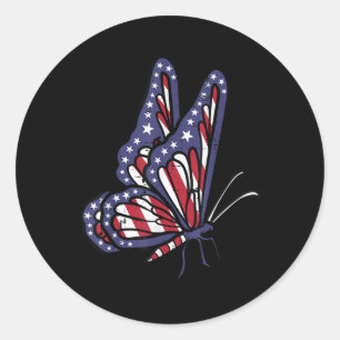 US American Flag Butterfly Memorial Day 4. Juli O Runder Aufkleber