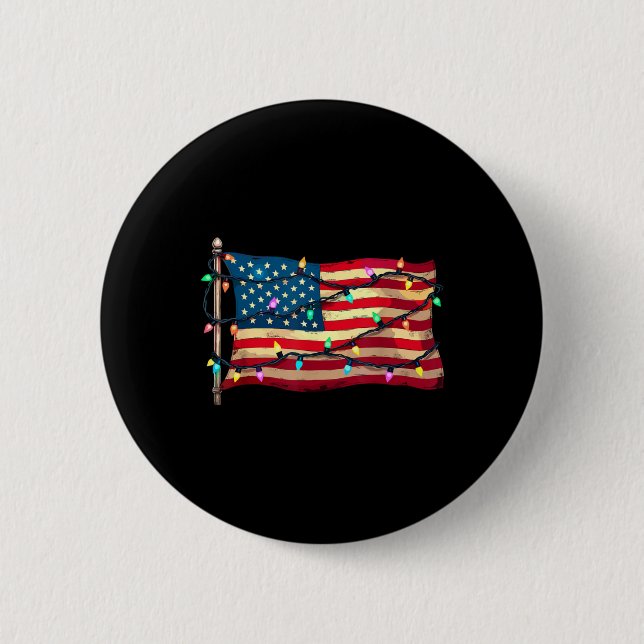 Us American Flag Christmas Lights Xmas Party Santa Button (Vorderseite)
