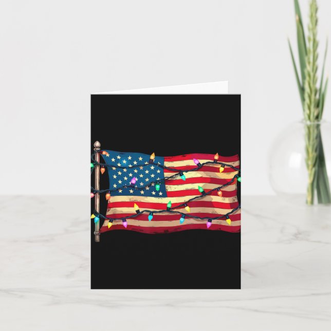 Us American Flag Christmas Lights Xmas Party Santa Karte (Vorderseite)