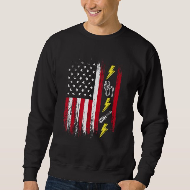 US American Flag  Electricity  Electrician Lineman Sweatshirt (Vorderseite)