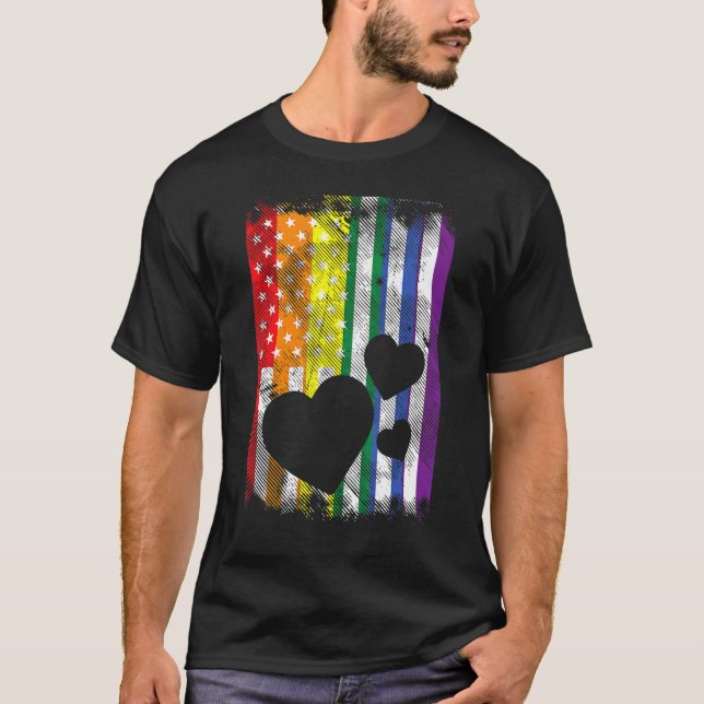 US American Flag Herts Lgbtq Rainbow Flag Gay Pri T-Shirt (Vorderseite)