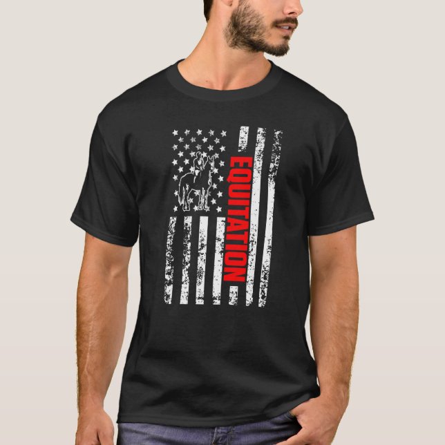 US American Flag Horse Lover Sports Patriotic Equi T-Shirt (Vorderseite)