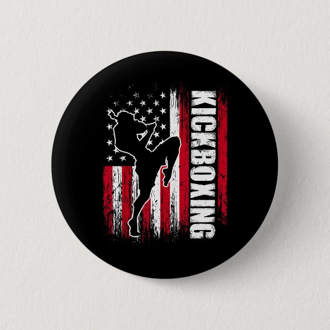 Us American Flag Kickboxing Fighter Kickboxer Mart Button (Vorderseite)
