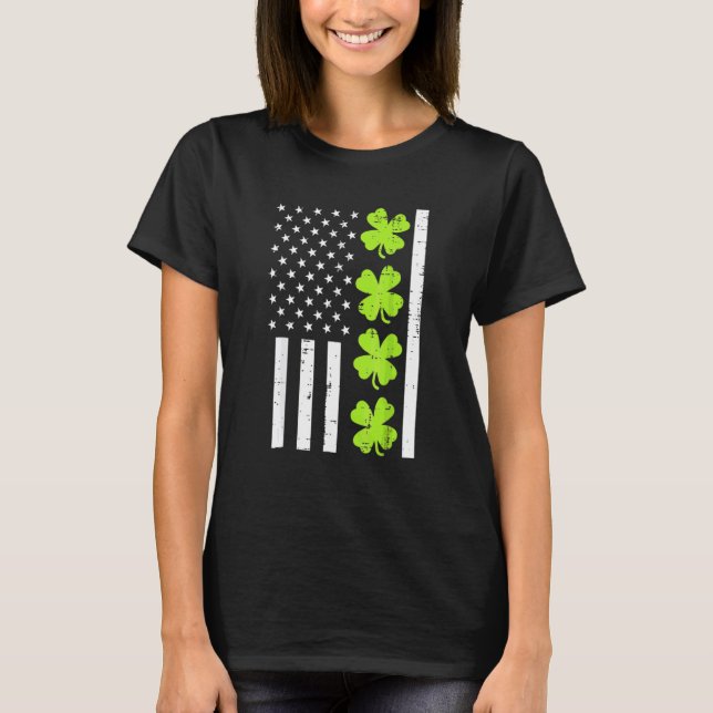 US American Flag Kleeblatt St Patricks Day Men Wom T-Shirt (Vorderseite)