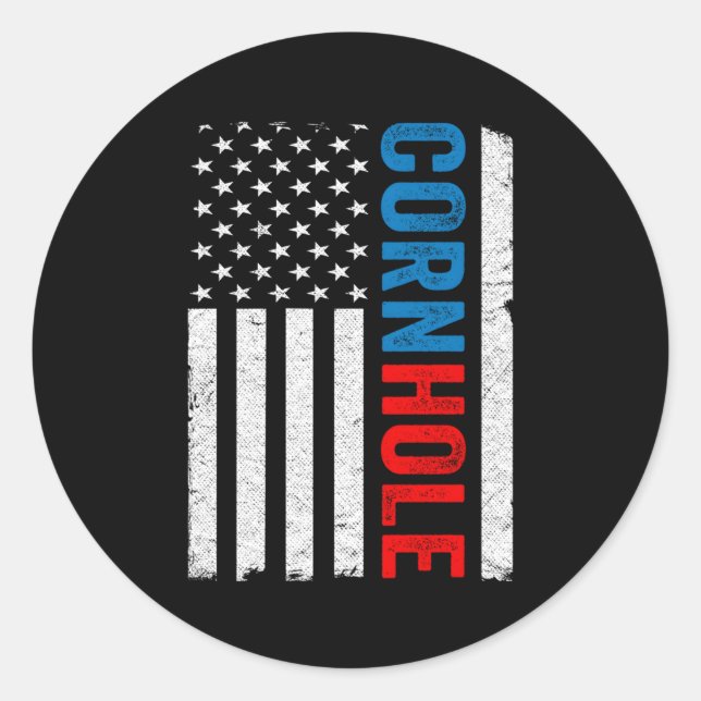 US American Flag Mais Hole Bean Bag Toss Player Co Runder Aufkleber (Vorderseite)