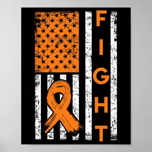 US American Flag Orange Ribbon Leukemia Bewusstsei Poster (Vorne)