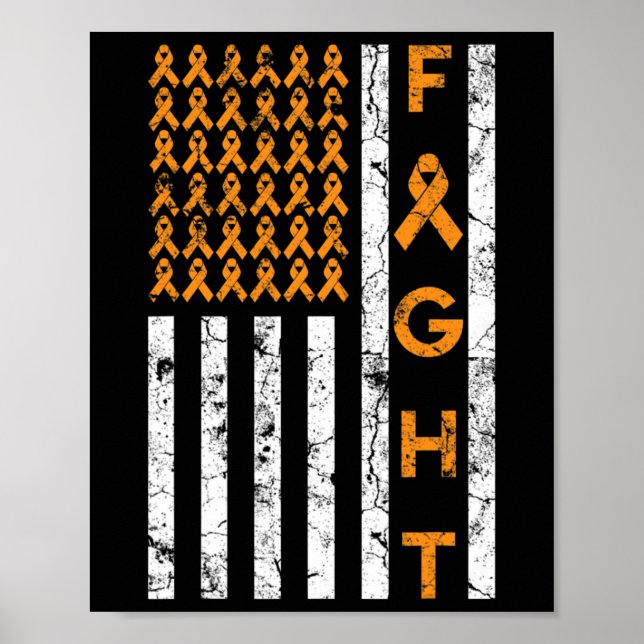 US American Flag Orange Ribbon Leukemia Bewusstsei Poster (Vorne)