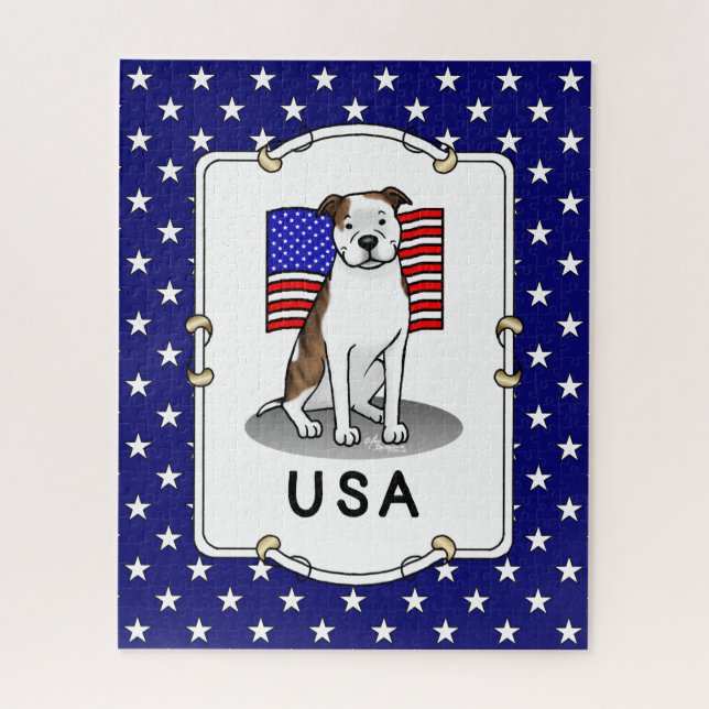 US American Flag Pit Bull (lt brindle white 3) Puzzle (Vertikal)