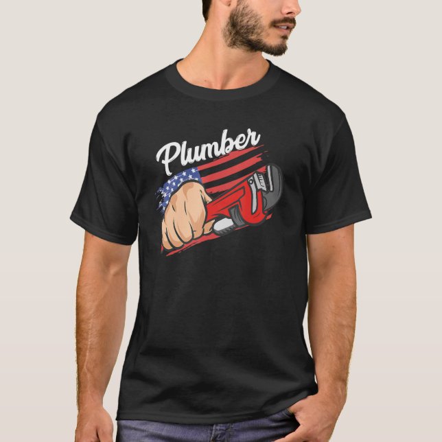 US American Flag Plumbing Pipefitter Patriotic P T-Shirt (Vorderseite)