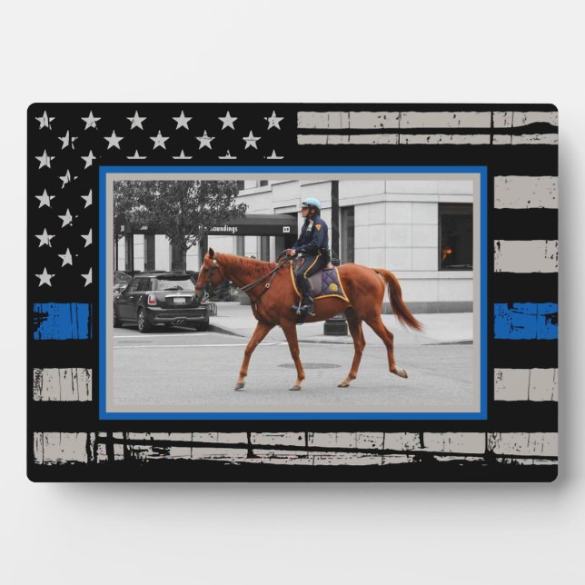 US American Flag Police Officer Thin Blue Line Fotoplatte (Vorderseite)