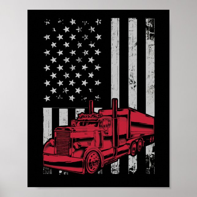 US American Flag Semi Truck Driver 18 Wheeler Poster (Vorne)