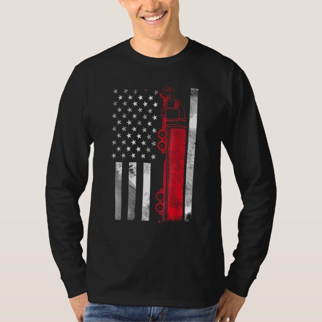 US American Flag Semi Truck Driver 18 Wheeler Truc T-Shirt (Vorderseite)
