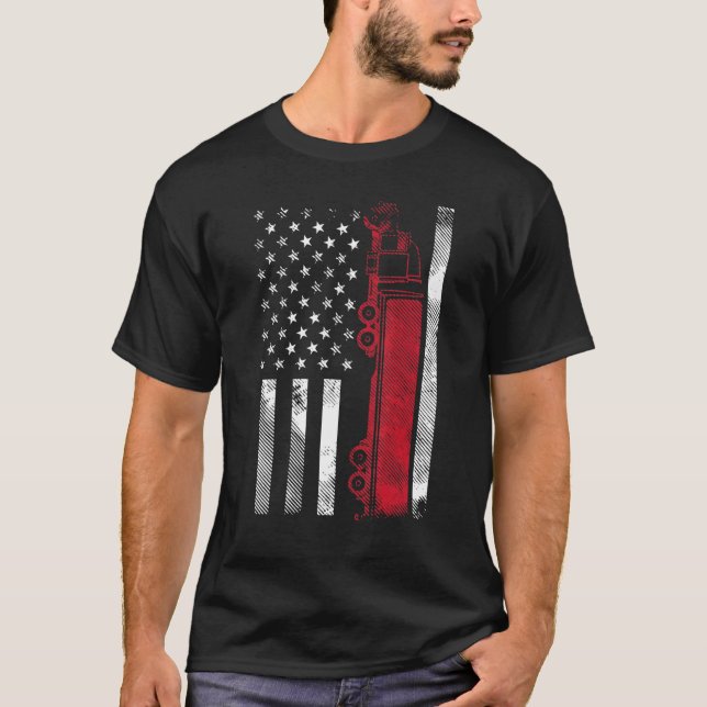 US American Flag Semi Truck Driver 18 Wheeler Truc T-Shirt (Vorderseite)