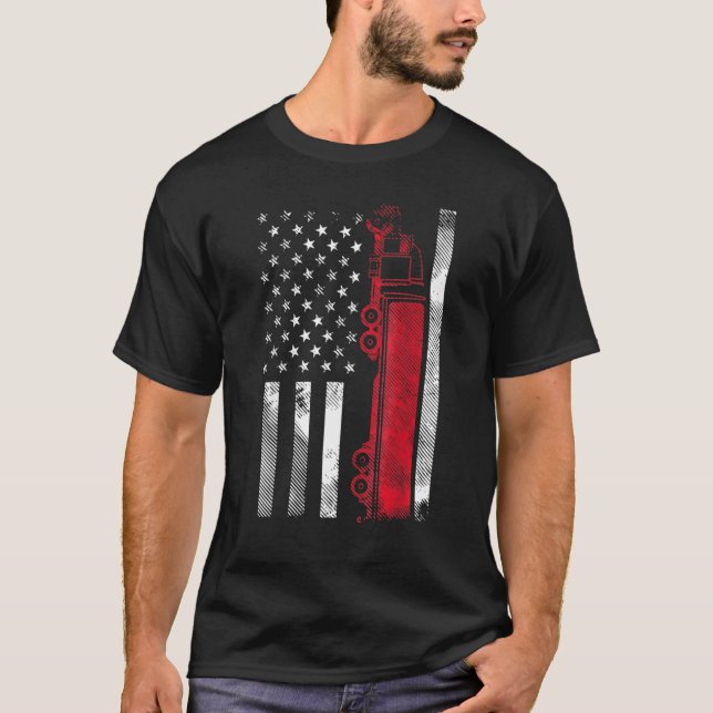 US American Flag Semi Truck Driver 18 Wheeler Truc T-Shirt (Vorderseite)