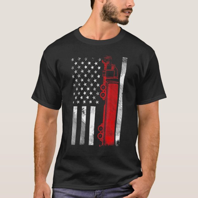 US American Flag Semi Truck Driver 18 Wheeler Truc T-Shirt (Vorderseite)