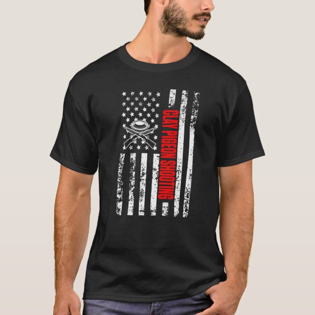 US American Flag Sports Patriotic Clay Pigeon Shoo T-Shirt (Vorderseite)