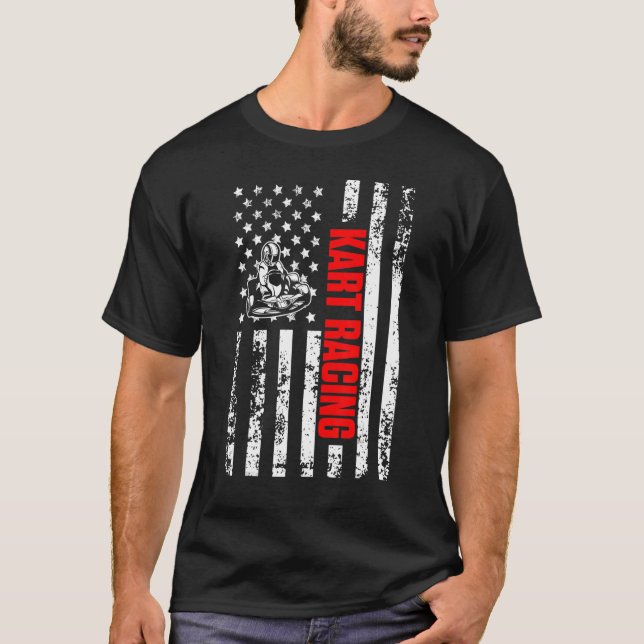 US American Flag Sports Patriotic Go Kart Racing T-Shirt (Vorderseite)