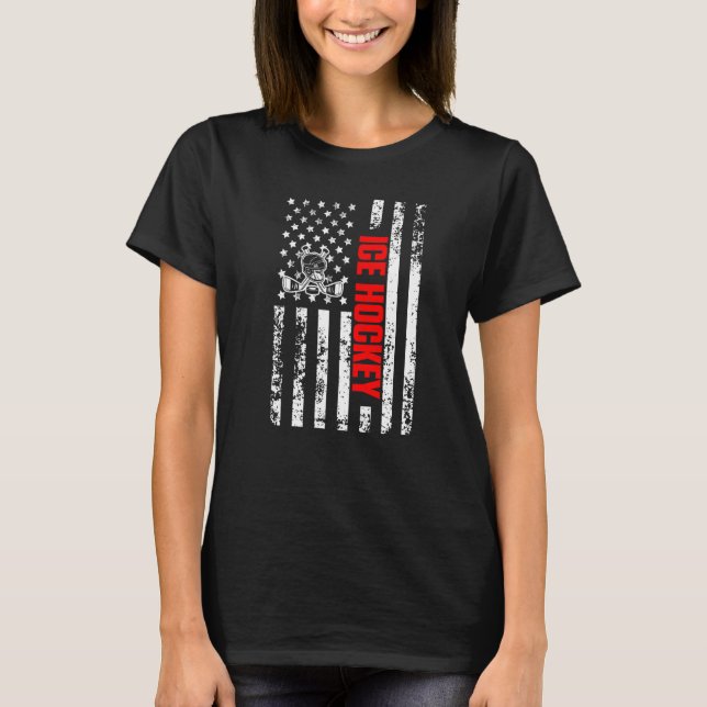 US American Flag Sports Patriotic Ice Hockey Premi T-Shirt (Vorderseite)