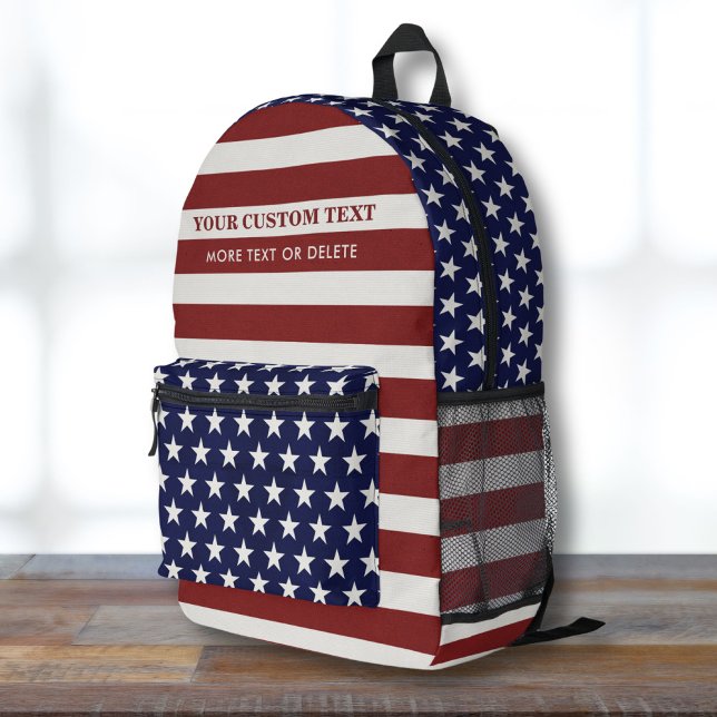 US American Flag Stars Stripes Personalisiert Text Bedruckter Rucksack (Von Creator hochgeladen)