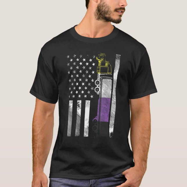 US American Flag Truck Nonbinary Enby Nb Pride Fla T-Shirt (Vorderseite)