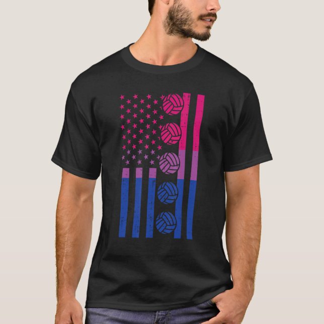 US American Flag Volleyball Bisexual Bi Pride Lgbt T-Shirt (Vorderseite)