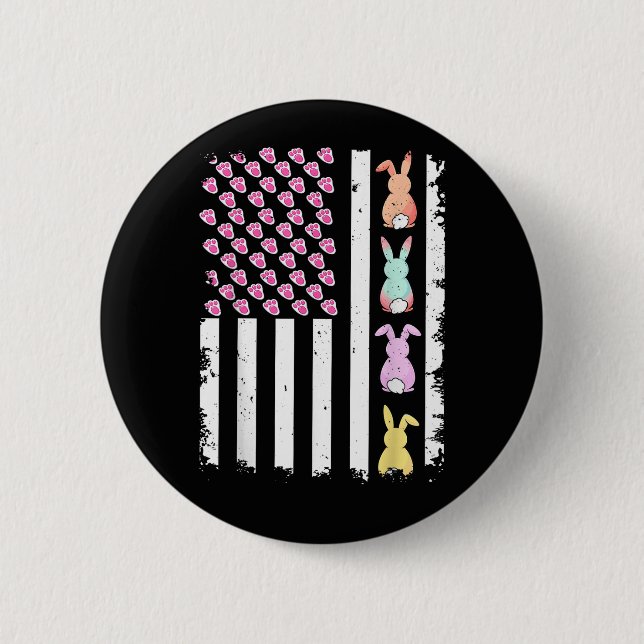US American Flag with Bunny for Easter Day Button (Vorderseite)