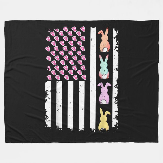 US American Flag with Bunny for Easter Day Fleecedecke (Vorderseite (Horizontal))