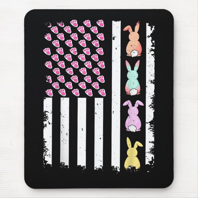 US American Flag with Bunny for Easter Day Mousepad (Vorne)