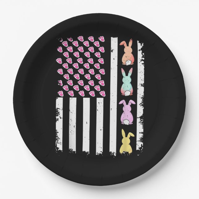 US American Flag with Bunny for Easter Day Pappteller (Vorderseite)