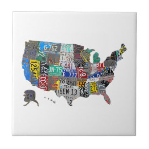 US American United Staaten Map Flag License Plate Fliese