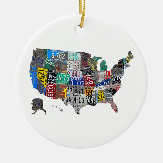 US American United Staaten Map Flag License Plate Keramik Ornament (Vorne)
